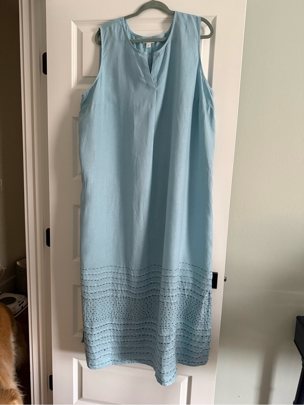 JJill Linen sleeveless dress embroidery details